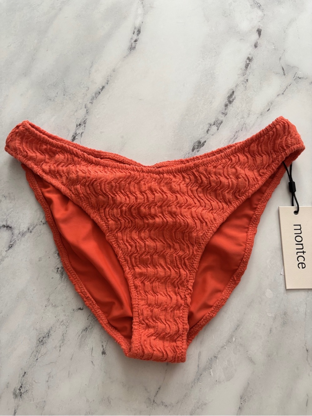 Montce Swim Bikini Bottom Nwt Tangerine Added Coverage Lulu Zig Zag Stitch M